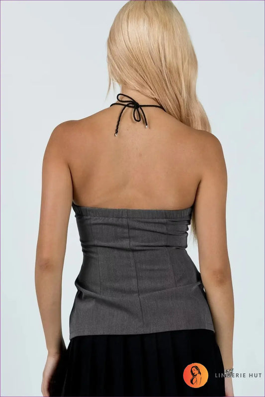 Strapless Tube Top Vest with Button Detail - Bold but Wearable - Shirts & Tops - Lingerie Hut - Casual • Crop • Cutout
