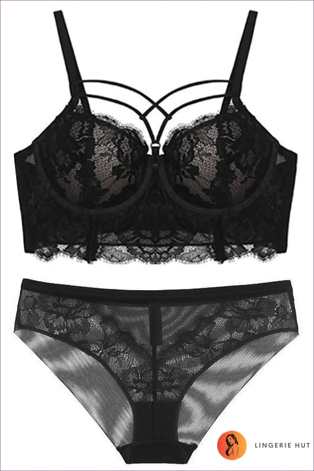 Strappy Lace Bra Set with Cut-out Detail - Bold Modern Romance for Boudoir, Set, Cutout, Date Night, Everyday