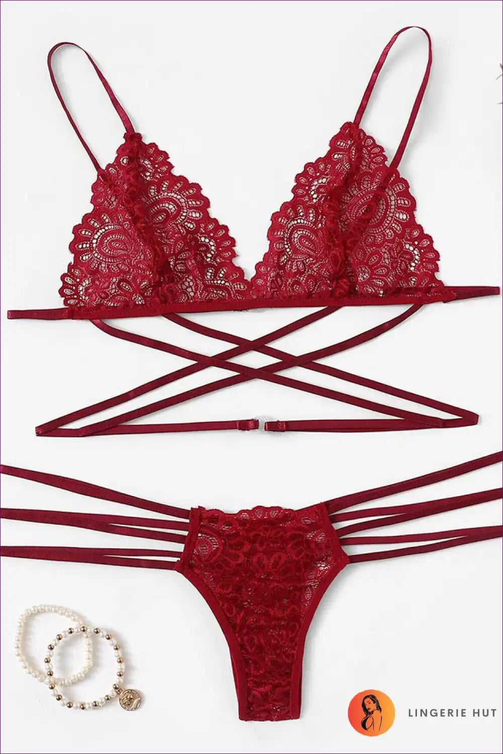 Indulge In Sultry Seduction With Our Strappy Lace Bra Set. Luxurious Lace, Underwired Demi-cup Bra,