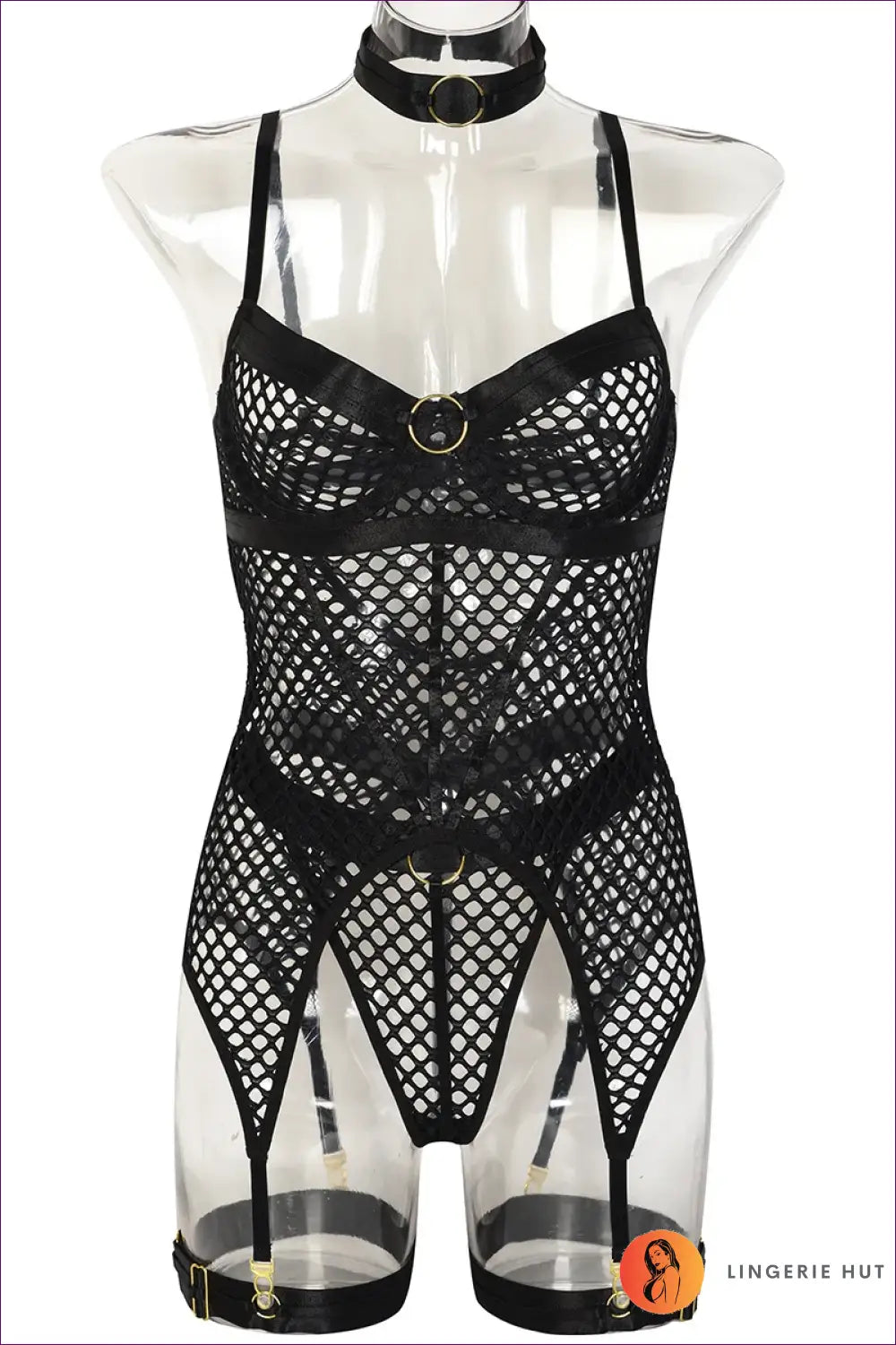 Strappy Mesh Garter Bra Set - the one They’ll Ask About - Black / s - Lingerie Hut - All Season • Boudoir • Cutout