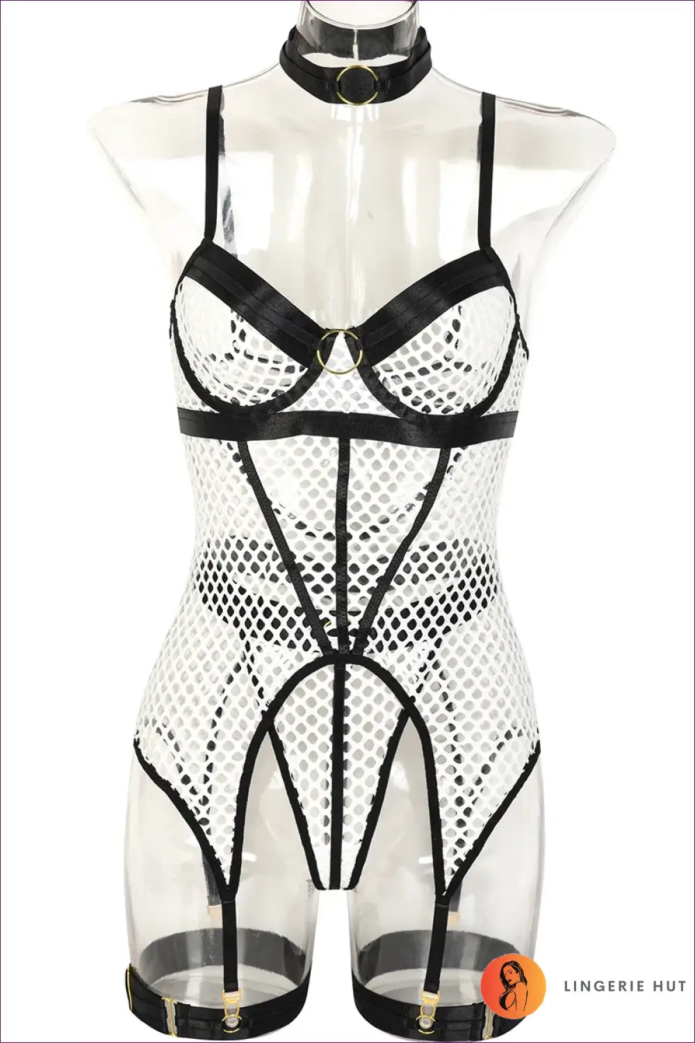 Strappy Mesh Garter Bra Set - the one They’ll Ask About - White / s - Lingerie Hut - All Season • Boudoir • Cutout