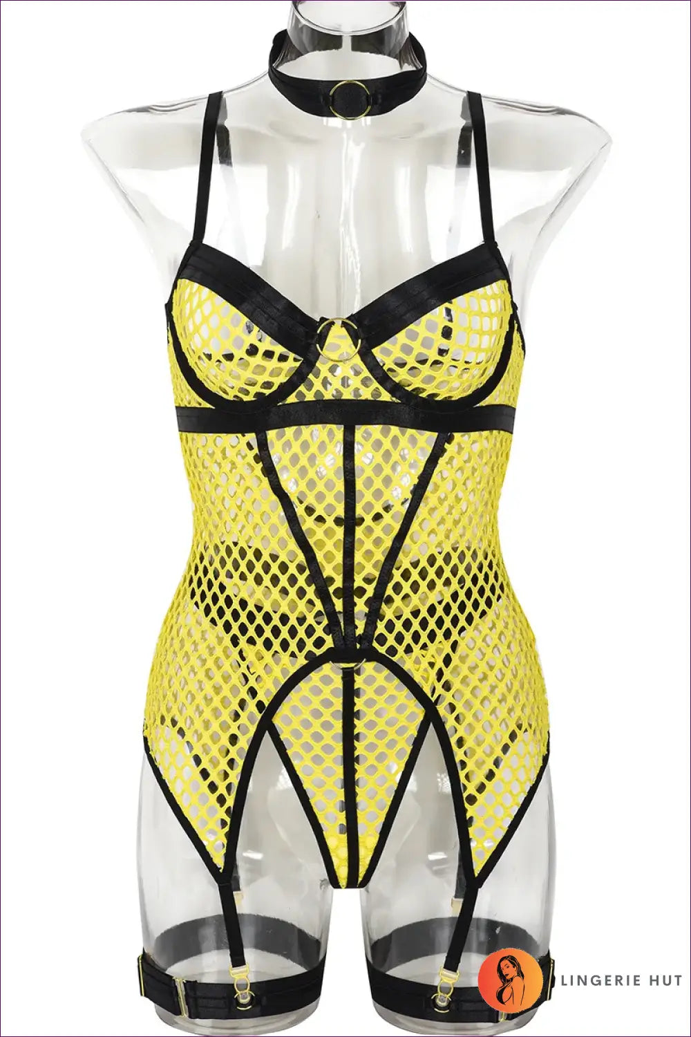 Strappy Mesh Garter Bra Set - the one They’ll Ask About - Yellow / s - Lingerie Hut - All Season • Boudoir • Cutout