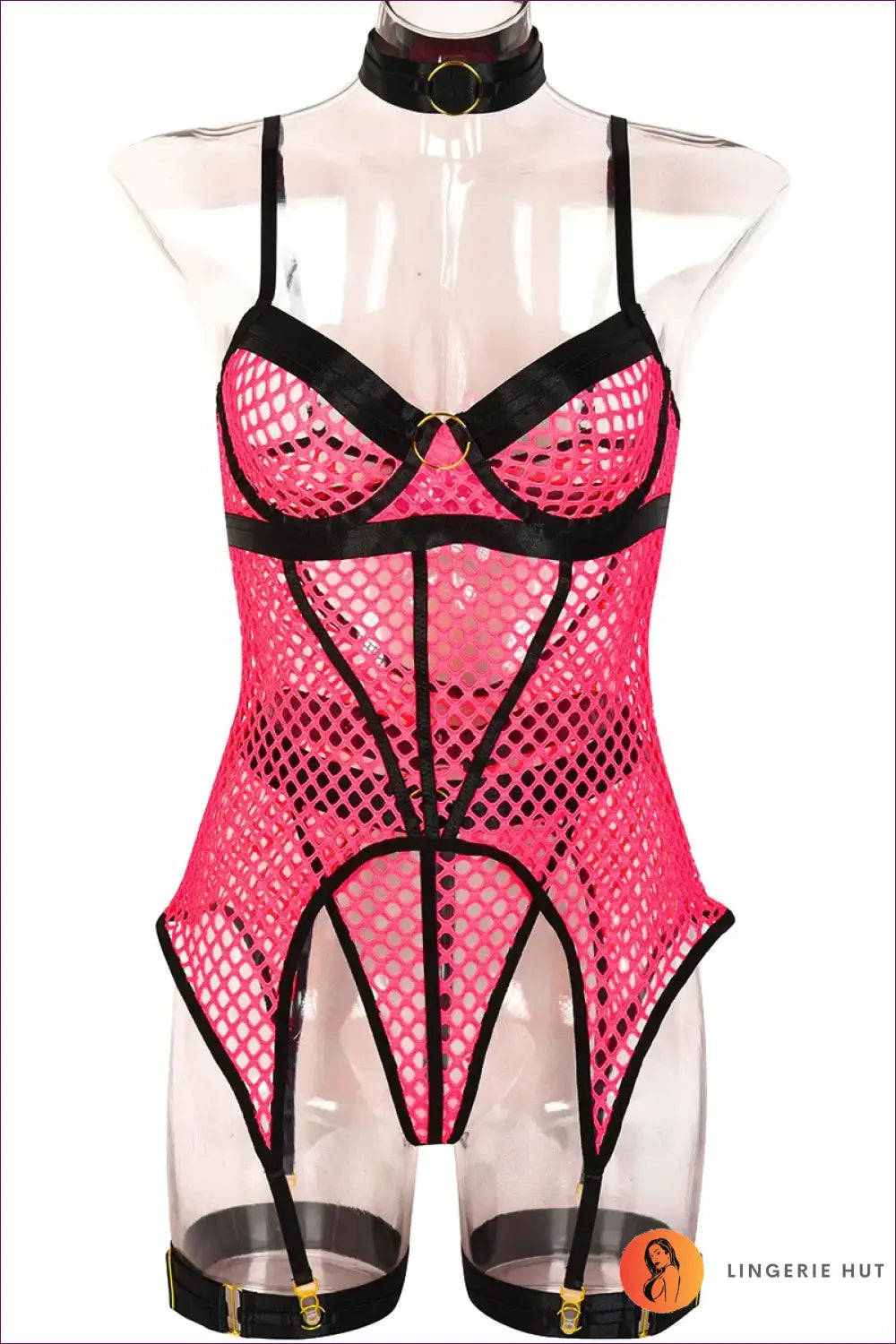 Strappy Mesh Garter Bra Set - the one They’ll Ask About - Pink / s - Lingerie Hut - All Season • Boudoir • Cutout