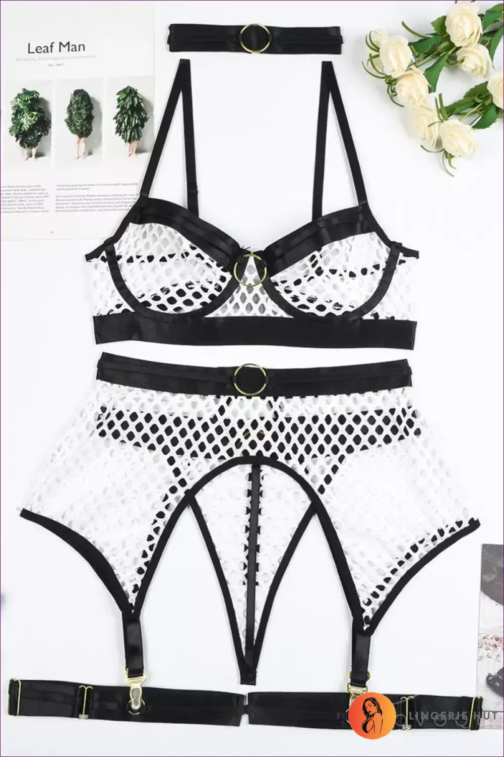 Strappy Mesh Garter Bra Set - the one They’ll Ask About - Lingerie Hut - All Season • Boudoir • Cutout • Date Night