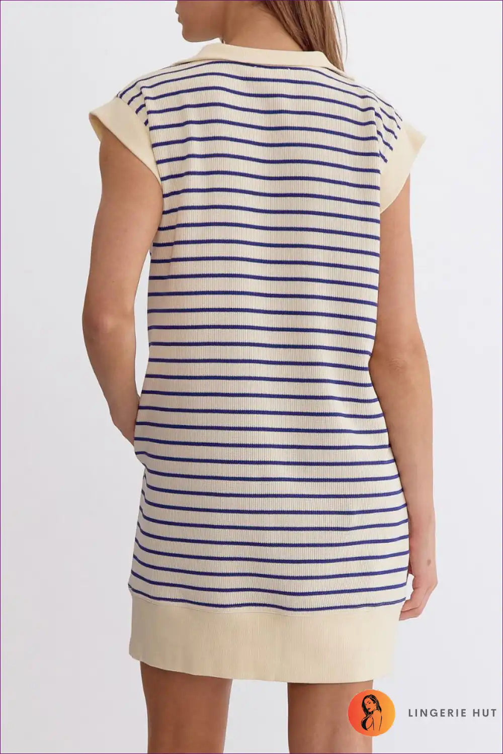 Striped Jersey Dress with Zip Detail - Casual Chic for a Line, All Season, Casual, Cotton, Everyday