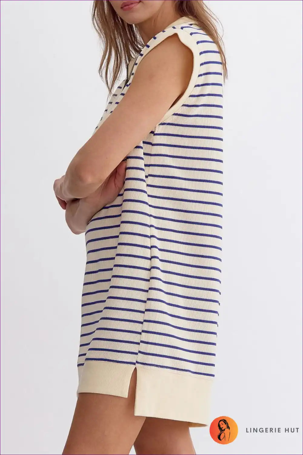 Striped Jersey Dress with Zip Detail - Casual Chic for a Line, All Season, Casual, Cotton, Everyday