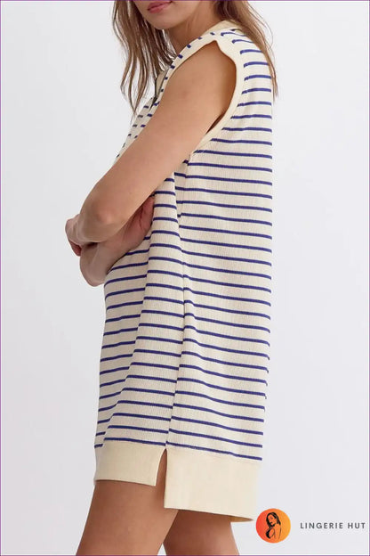 Striped Jersey Dress with Zip Detail - Casual Chic for a Line, All Season, Casual, Cotton, Everyday