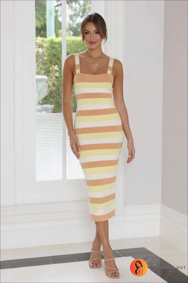 Striped Knit Midi Dress - Effortless Summer Elegance