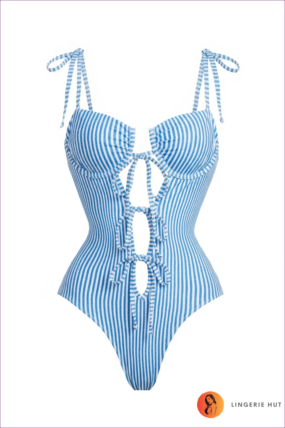 Striped Lace-up Swimsuit with Keyhole Cutouts - Riviera Nights - s / Swimwear - Beachwear • Cutout • just in • Party