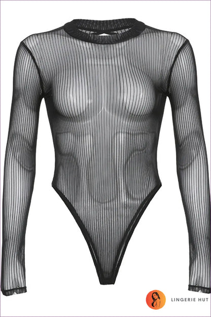 Striped Mesh Bodysuit - Worth a Second Look - s / Black - Lingerie - Hut - Autumn • Backless • Boudoir • Cutout