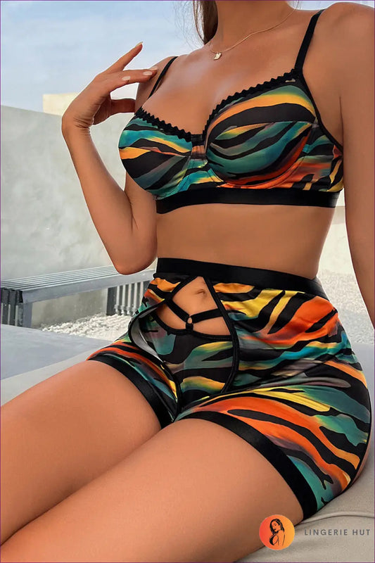 Striped Mesh Bra Set with Lace Detail - Worth a Second Look - Lingerie - Hut - All Season • Boudoir • Cutout • Date