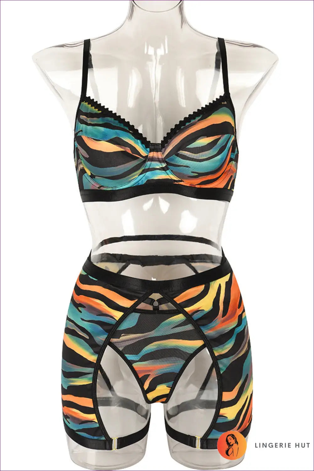 Animal Print Mesh Bra Set with Cutout Detail - s / Green - Date Night • Lace • Lingerie - Hut