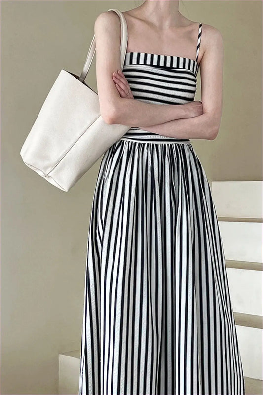 Striped Midi Dress with Adjustable Straps - Effortless Elegance - Dresses - Lingerie Hut - A-line • Casual • Everyday