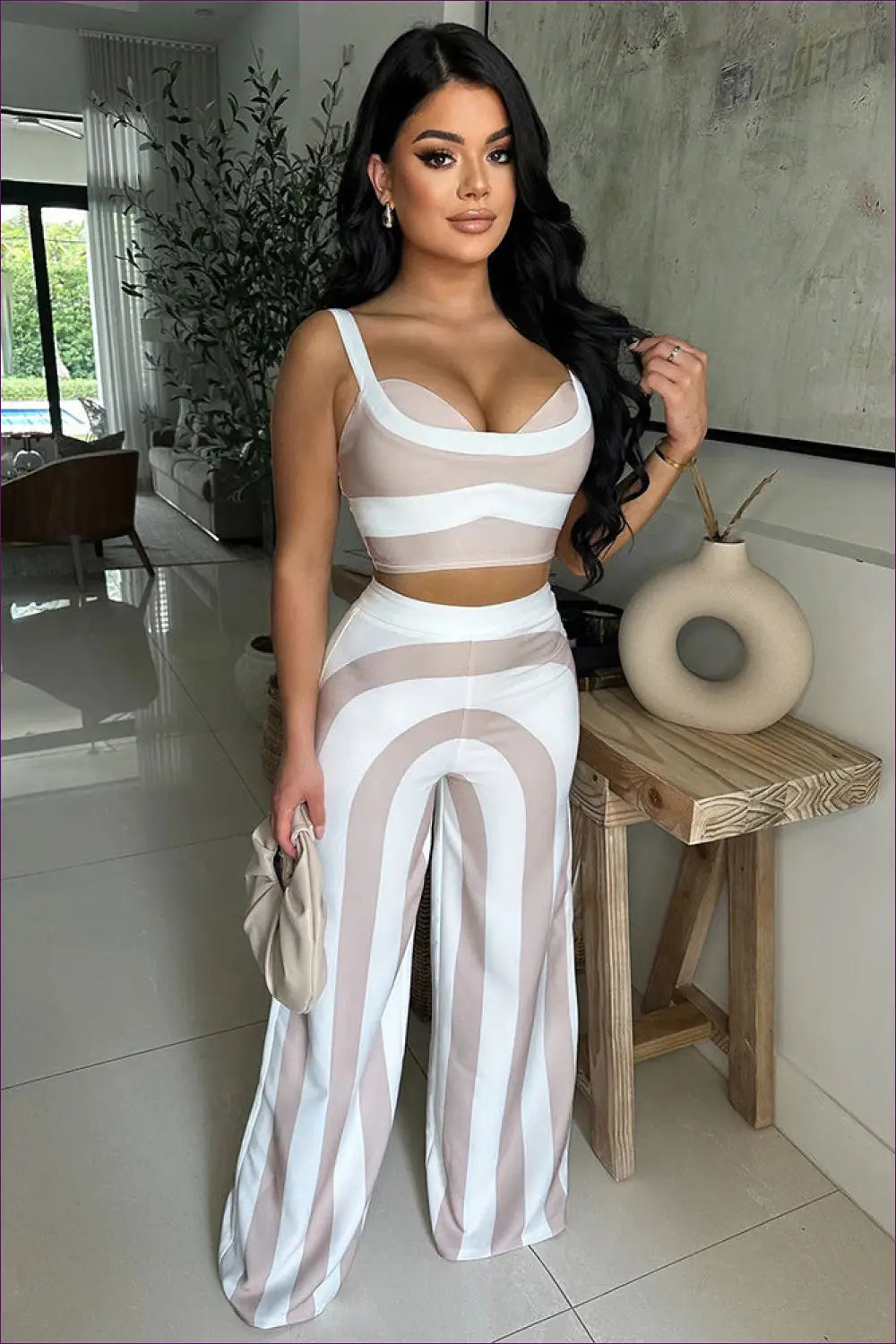 Striped co Ord Set - Effortless Day-to-night Style - Outfit Sets - Lingerie Hut - Casual • Crop • Date Night • Everyday