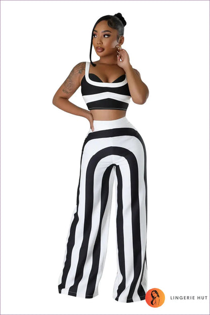 Striped co Ord Set - Effortless Day-to-night Style - s / Black - Outfit Sets - Lingerie Hut - Casual • Crop • Date