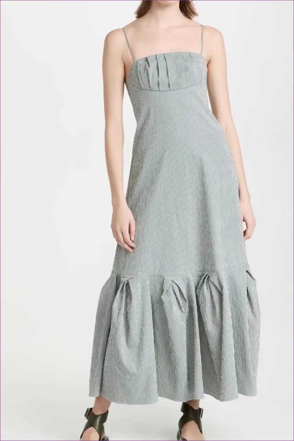 Striped Ruffle Midi Dress - Effortless Summer Glamour - Dresses - Lingerie Hut - A-line • Casual • Everyday