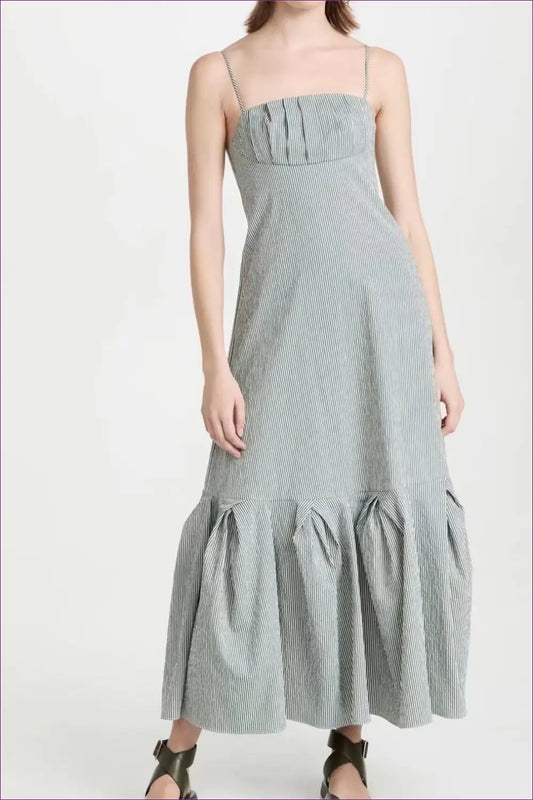 Striped Ruffle Midi Dress - Effortless Summer Glamour - Dresses - Lingerie Hut - A-line • Casual • Everyday