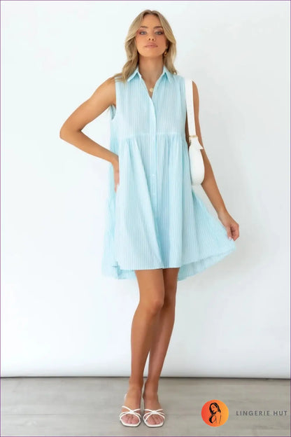 Striped Sundress - Summer Day Essential - s / Light Blue - Dresses - Lingerie Hut - Casual • Dress • Everyday • Mini