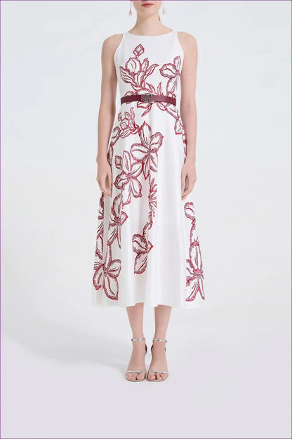 Structured Floral A-line Midi Dress for Summer Days - Effortless Elegance a Line, Casual, Everyday, Floral,