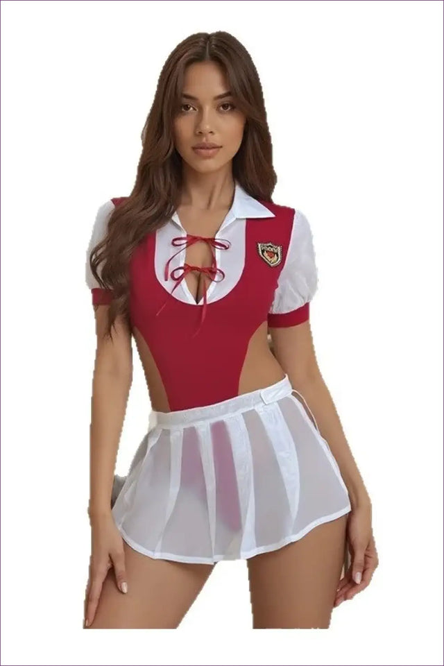 Student Costume Set with Lace-Up Bodysuit - Campus Mood
