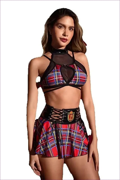 Student Uniform Costume with Heart Cutout - Flirty Role Play - Crop • Halloween • just in - Lingerie Hut