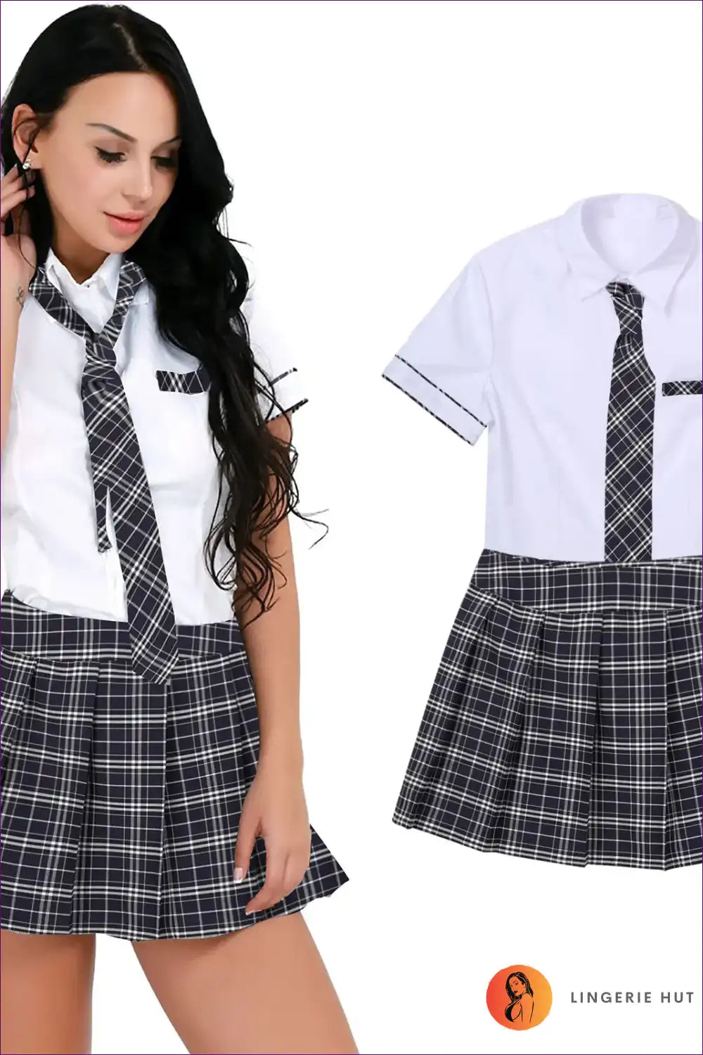 Student Uniform Costume with Pleated Skirt and Tie - Cheerful Icon for Boudoir, Costume, Everyday, just In,