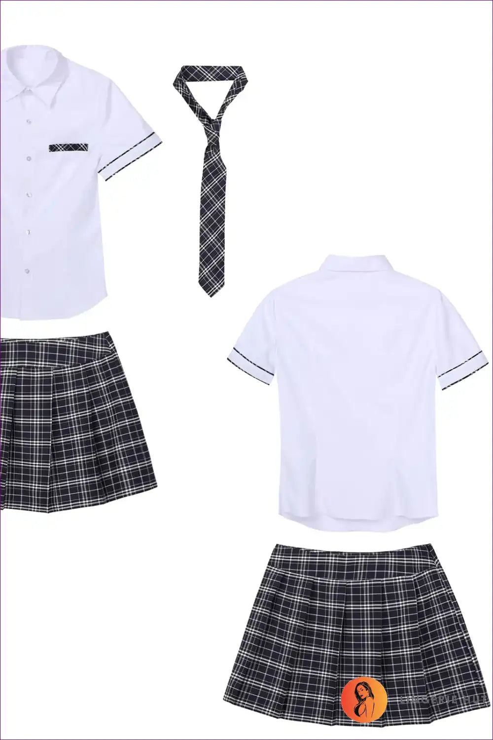 Student Uniform Costume with Pleated Skirt and Tie - Cheerful Icon for Boudoir, Costume, Everyday, just In,