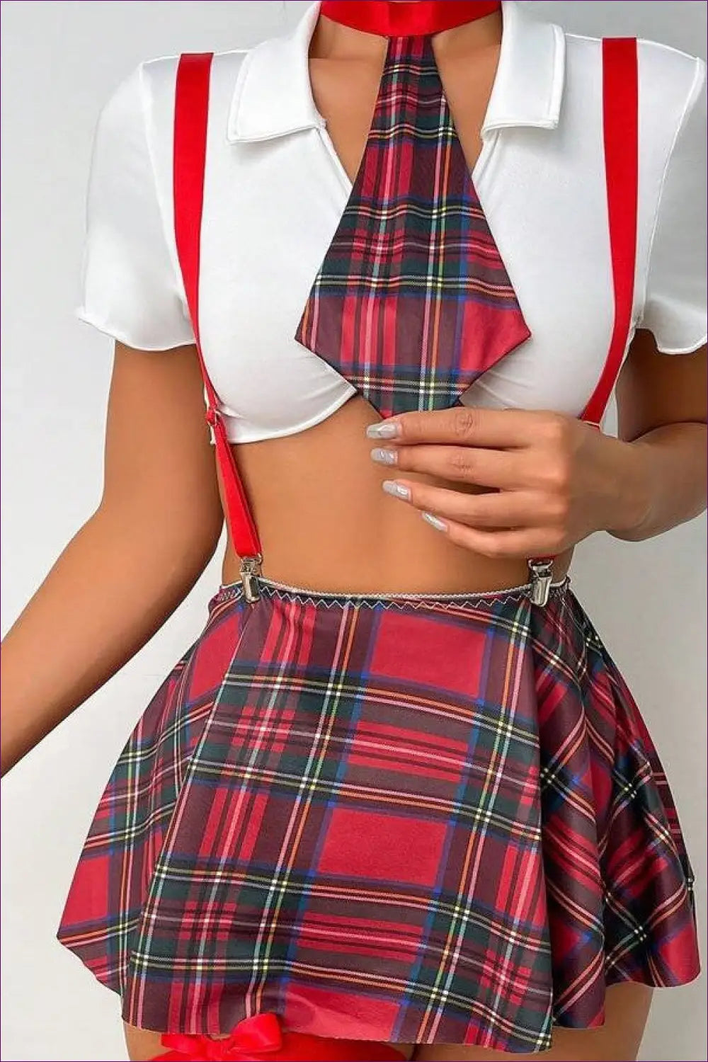 Student Uniform Set with Plaid Tie Front - Playful Confidence - Lingerie - just in • Party • Polyester • Role Play