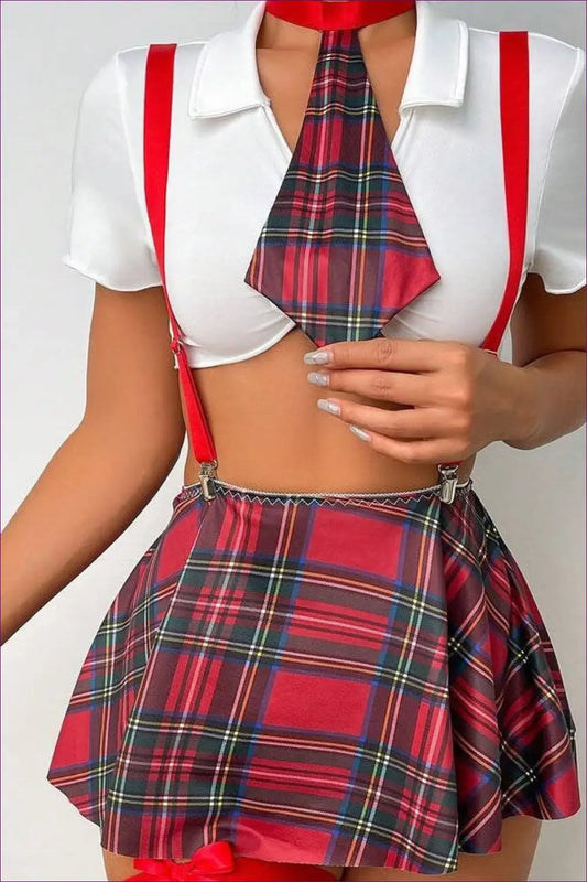Student Uniform Set with Plaid Tie Front - Playful Confidence - Lingerie - just in • Party • Polyester • Role Play