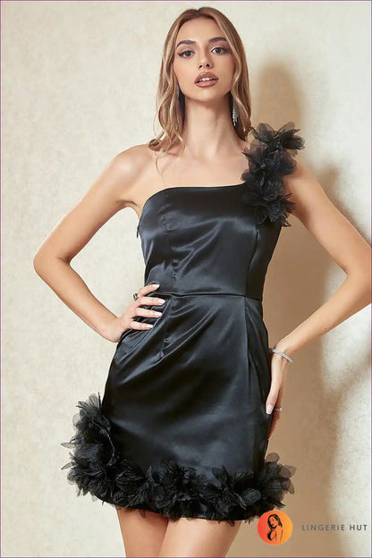 Get Ready To Turn Heads In Our Stunning Satin One Shoulder Dress! Embrace The Luxurious Feel And Captivating