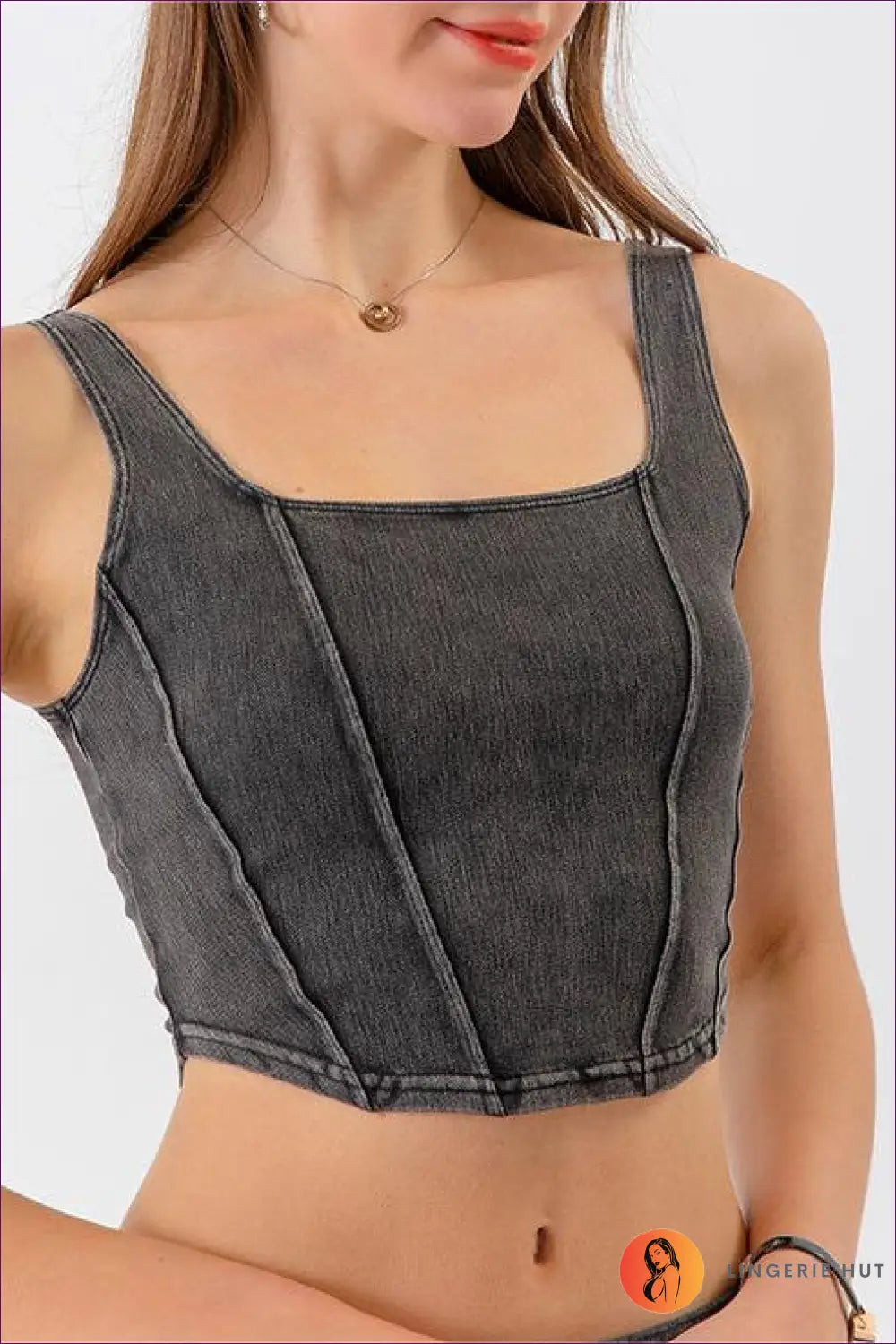 Stylish Black Denim Crop Top - Casual Chic for Casual, Denim, Everyday,