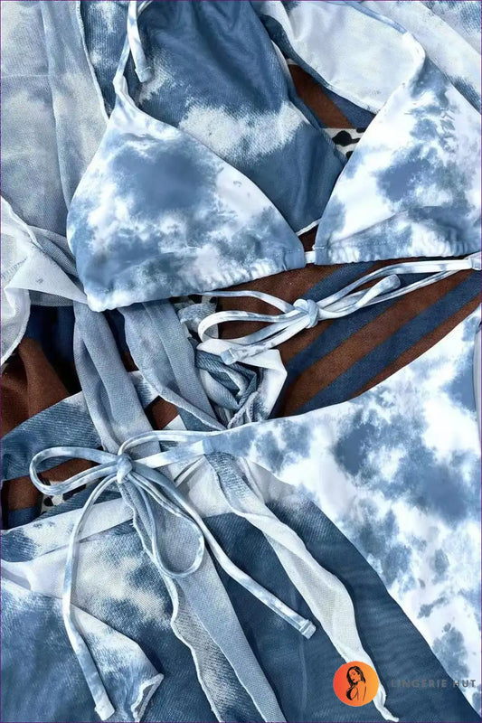 Make a Statement On The Beach With Our Stylish Side Tie Bikini Set. Floral Pattern, Halter Top,