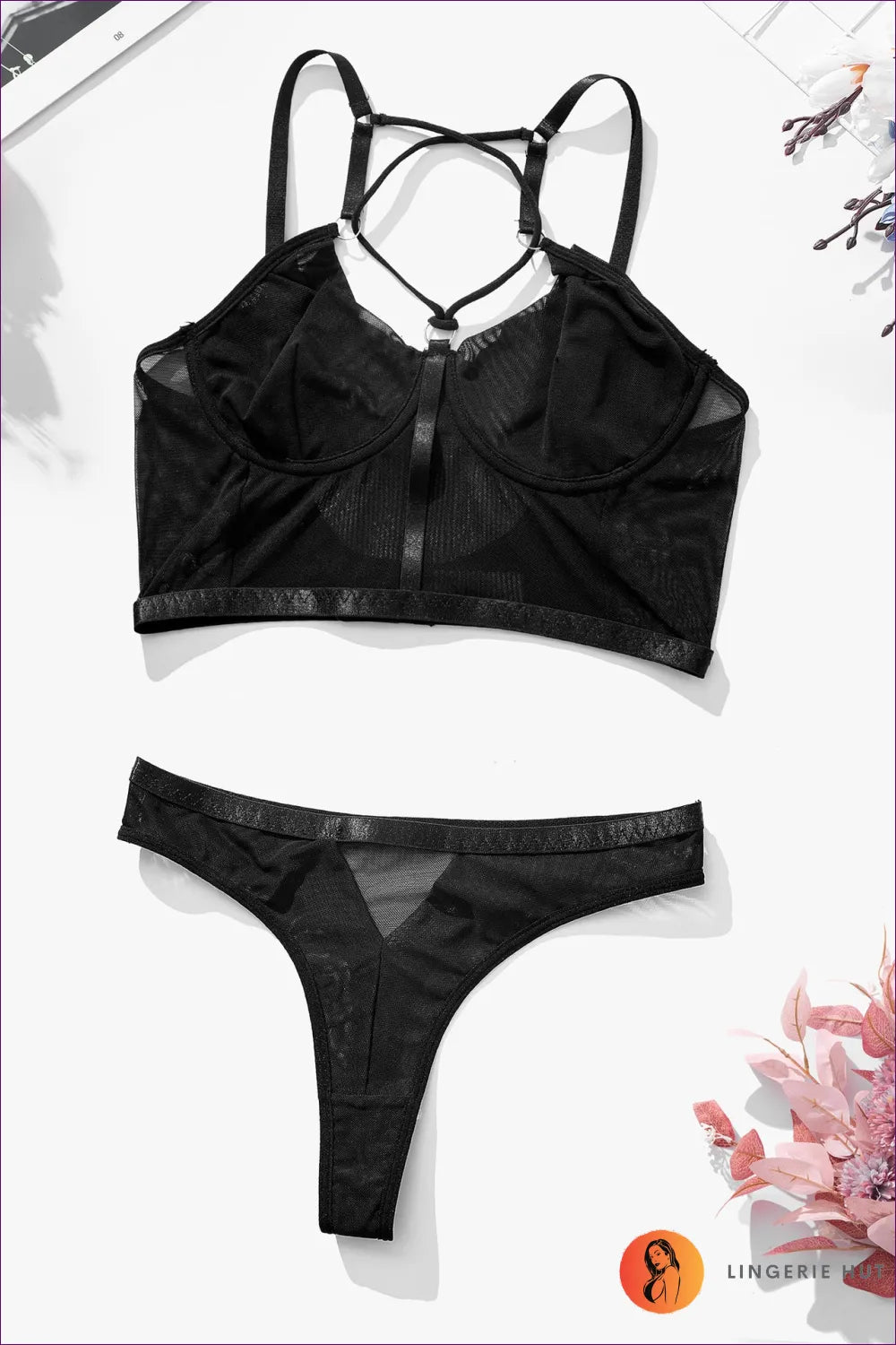 Indulge In Seduction With Our Sultry Black Lace Mesh Lingerie Set. Designed For Unforgettable Nights, This