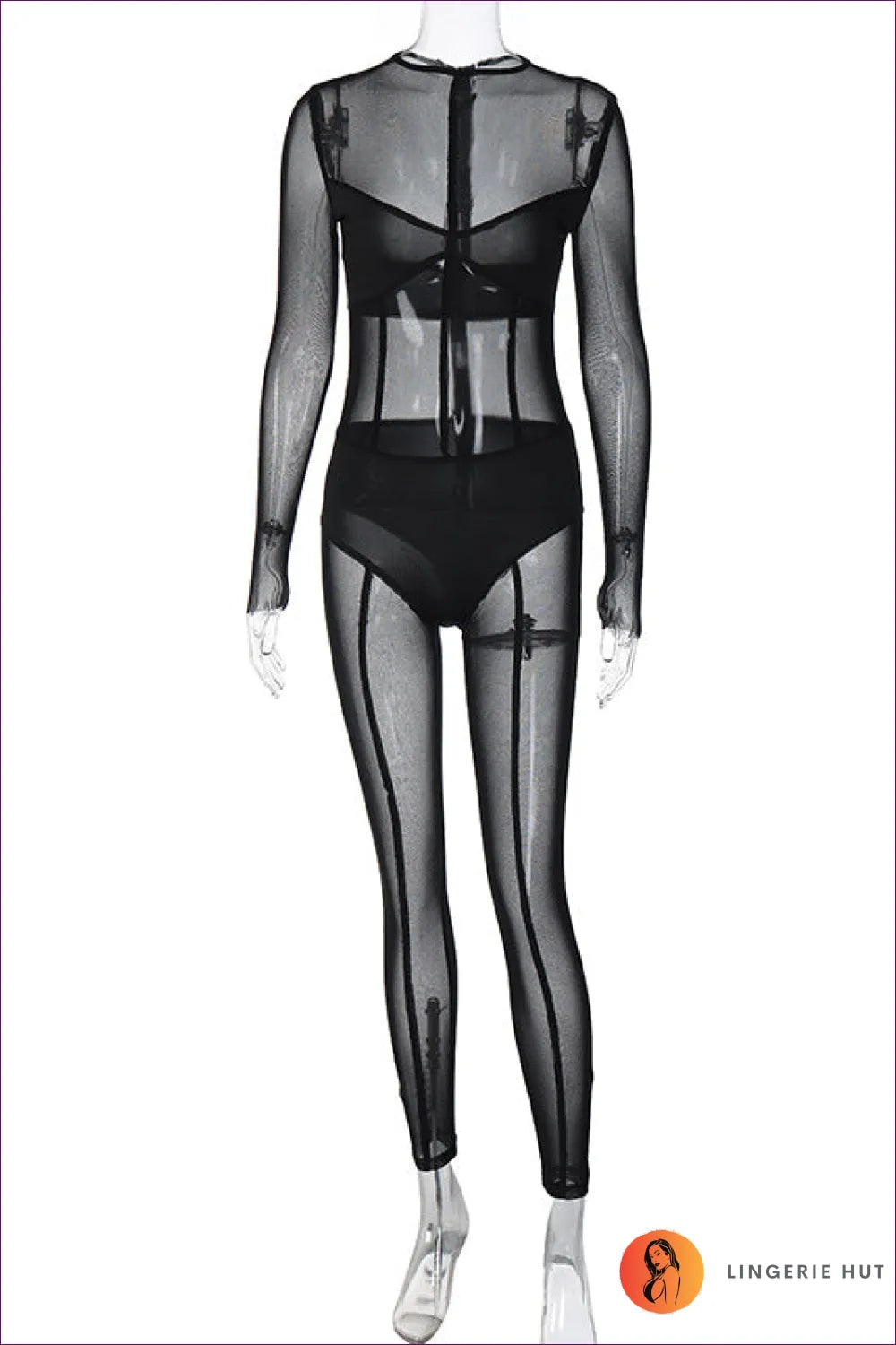 Siren, Unveil Your Confidence With The Sheer Mesh And Lace Detailing! Exude Irresistible Charm Crew Neck Slim