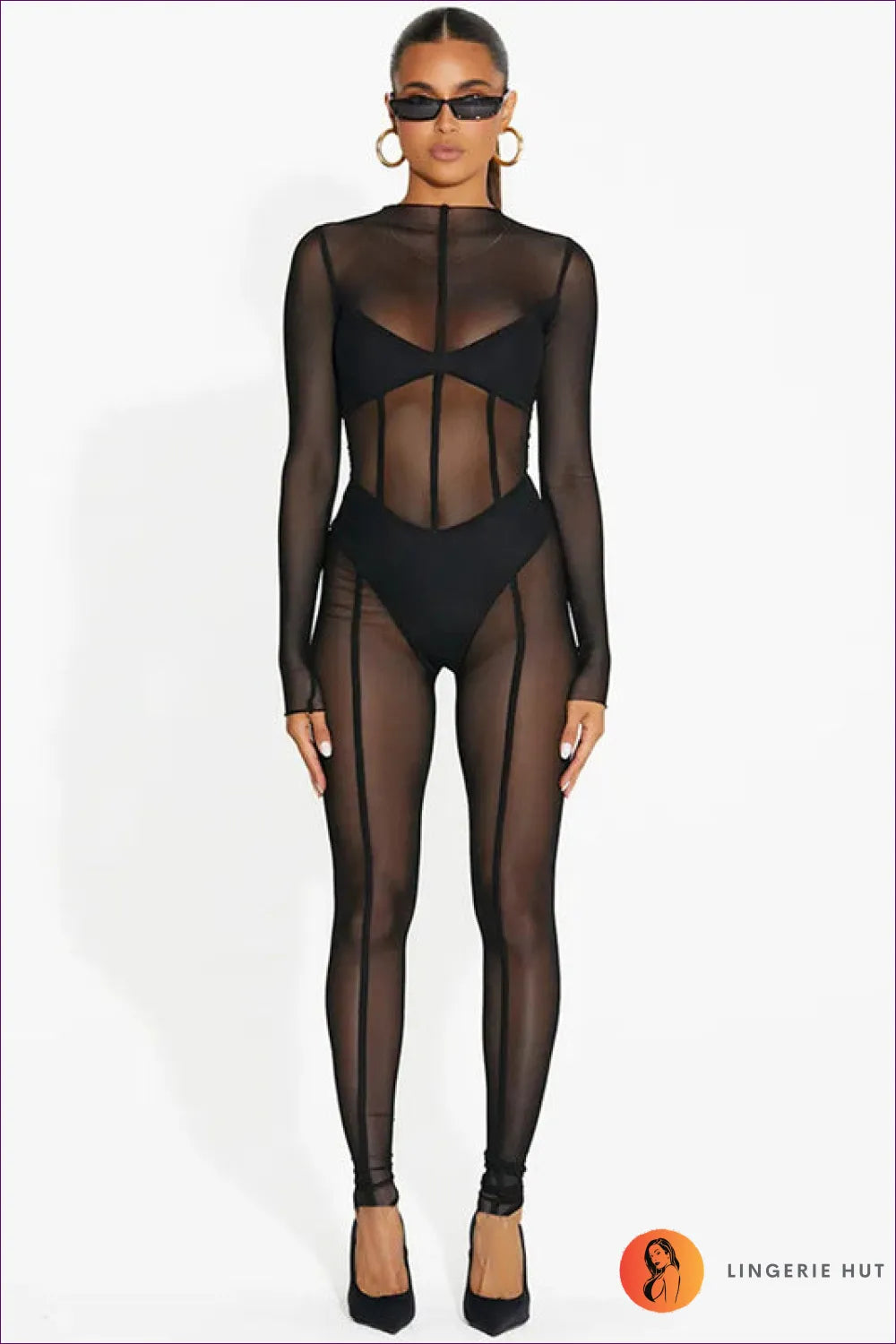 Siren, Unveil Your Confidence With The Sheer Mesh And Lace Detailing! Exude Irresistible Charm Crew Neck Slim