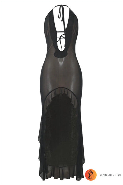 Sultry Nights Black Bodycon Maxi Dress - Daring Plunge & High Slit for Cutout, Dress, Glamour, Maxi, Night