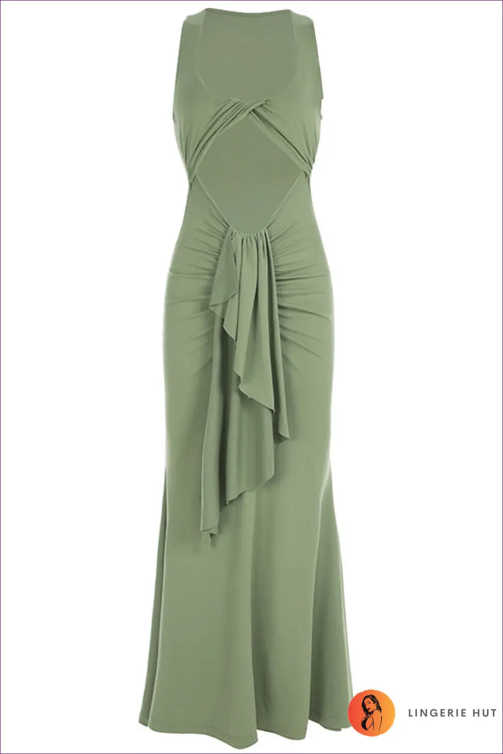 Sultry Sage Cut-out Maxi Dress - Daring Elegance Redefined for Bodycon, Cutout, Dress, Glamour,