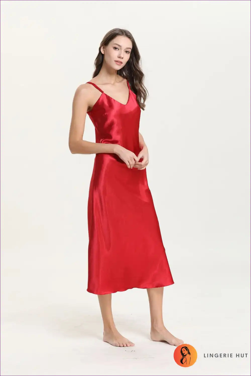 Slip Into a World Of Comfort And Allure With Our Sultry Satin Nightdress. Designed Flattering V-neck Crafted