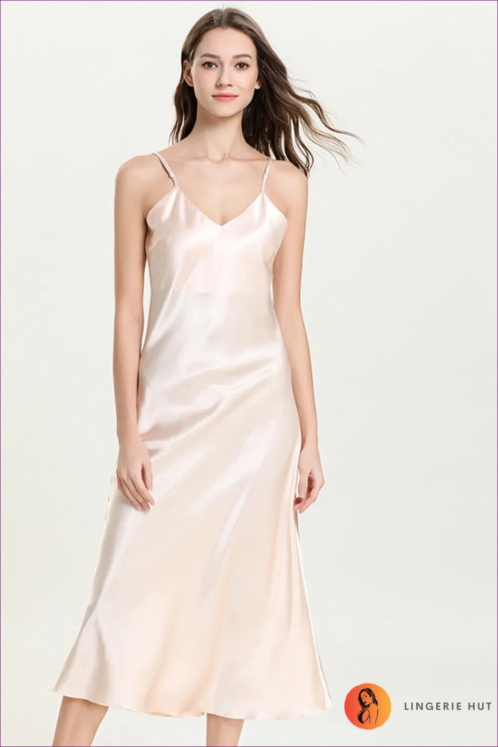Slip Into a World Of Comfort And Allure With Our Sultry Satin Nightdress. Designed Flattering V-neck Crafted