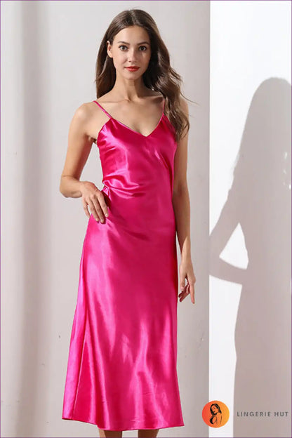 Slip Into a World Of Comfort And Allure With Our Sultry Satin Nightdress. Designed Flattering V-neck Crafted