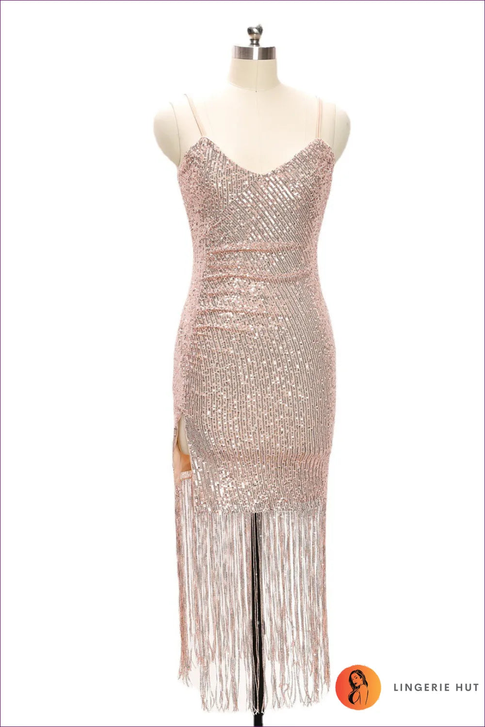 Get Ready To Turn Heads At Any Party With Our Sultry Sequined Bodycon Cami Dress Fringe. Slim And Sculpting,