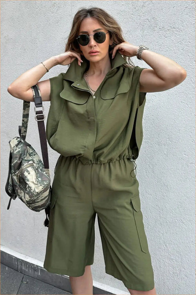 Summer Jumpsuit with Utility Pockets - Effortless Warm Weather Ease