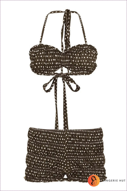 Summer Vacation Sexy Backless Lace Up Swimsuit Bikini Women Polka Dot Pleated Corset Sling Boxer Shorts Two Piece Sets