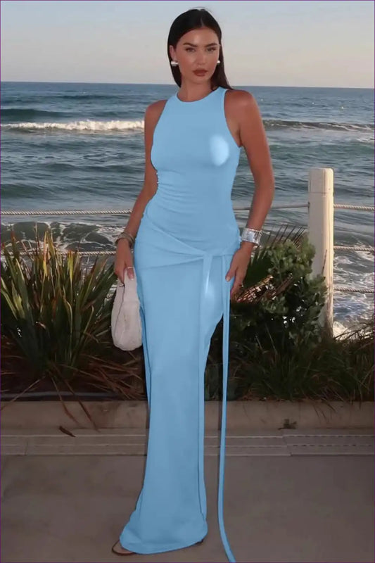 Summer Women Dress Solid Color Round Neck Slim for Bodycon, Casual, Dress, Dresses, Everyday