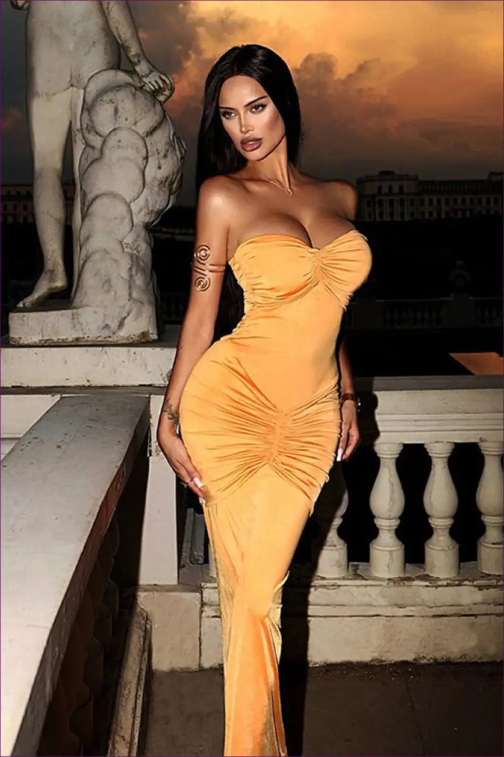 Sunset Glamour Strapless Maxi Dress - Curve-hugging Elegance for Bodycon, Dress, Glamour, Jersey,