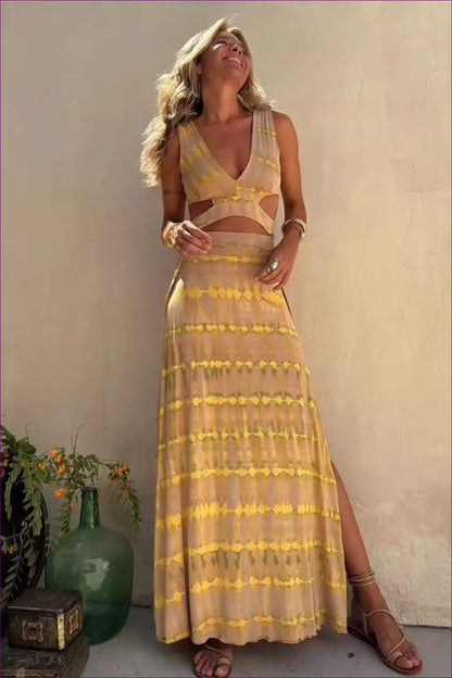 Sunset Glow Tie-dye Maxi Co-ord Set - Boho Chic Elegance for Boho, co Ord, Cutout, Everyday, Glamour