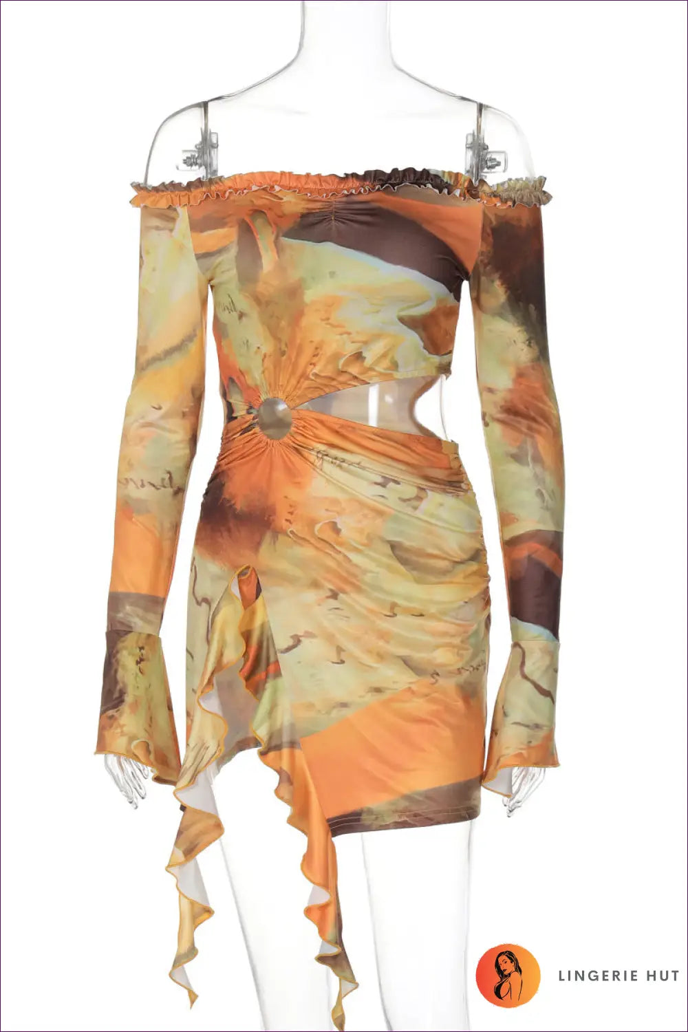 Sunset Marble Off-shoulder Co-ord Set - Radiant Elegance for co Ord, Cutout, Glamour, Jersey, n