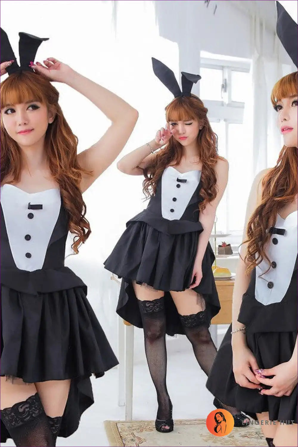 Swallowtail Bunny Suit with Lace Detail and Button Accents for Bunny, Costume, Formal Wear, Lace, Lingerie