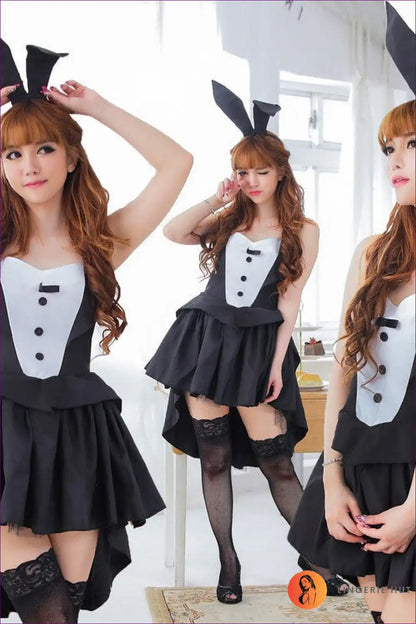 Swallowtail Bunny Suit with Lace Detail and Button Accents for Bunny, Costume, Formal Wear, Lace, Lingerie