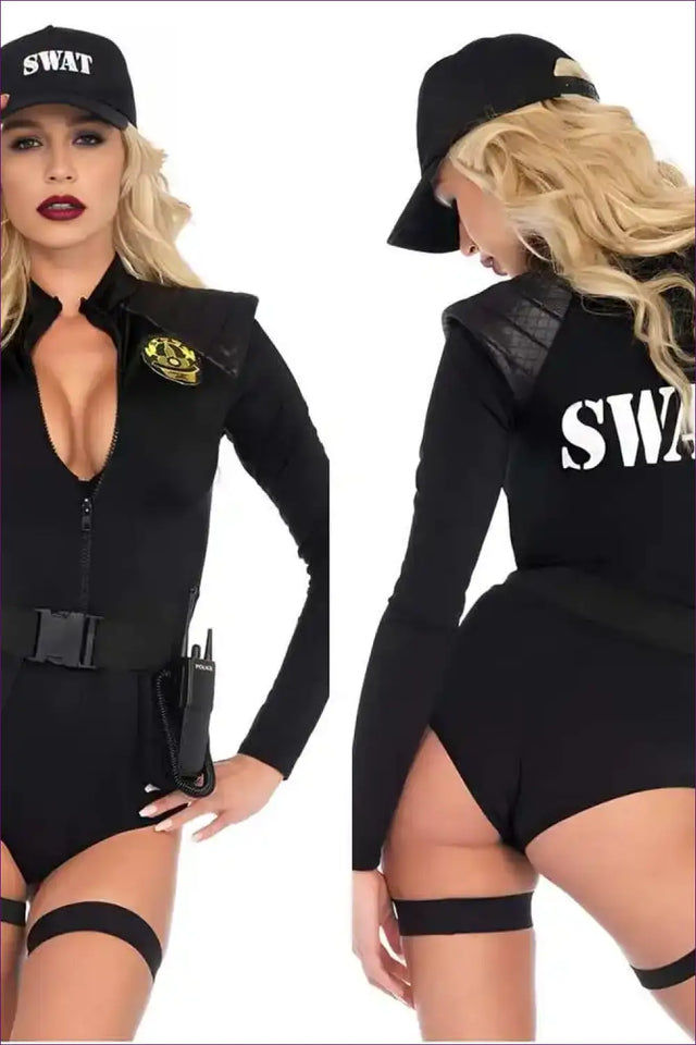 SWAT Police Costume Bodysuit with Cap & Utility Belt - Cool Authority